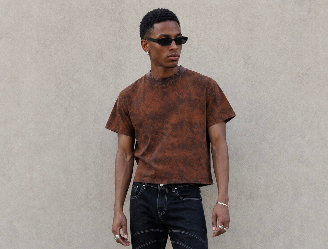 Voyager campaign editorial: Rooche Homme Sunfaded crop Tee